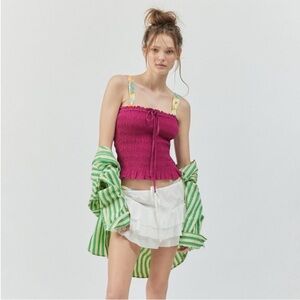 Urban Outfitters Picnic In Park linen tube top ruched pink strapless